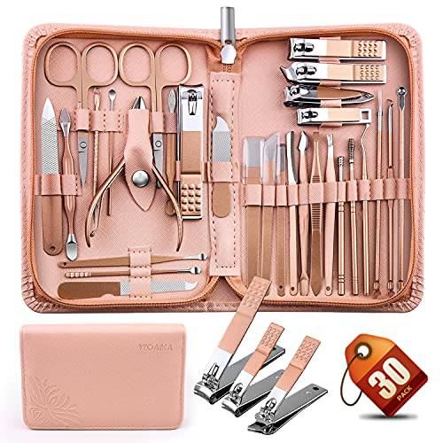 WOAMA Manicure Set 30 In 1 Pedicure Kit Nail Clippers Set Manicure Kit Professional Stainless Steel Nail Kit For Women - Pink