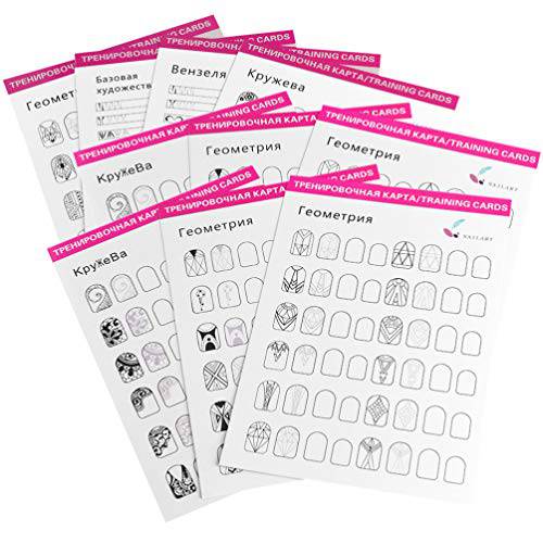 Beaupretty 12 Sheets Nail Art Practice Book Easy To Clean Manicure Training Cards for Beginner Lines Painting