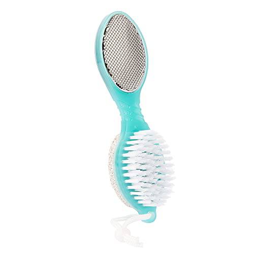 TRIM Simply Foot 4-in-1 Foot Paddle – Include Metal Foot Rasp, Pumice Stone, Foot Brush, and Abrasive Surface – Easy to Use Foot Care Tools for DIY Pedicures – Ideal for Men and Women – Teal
