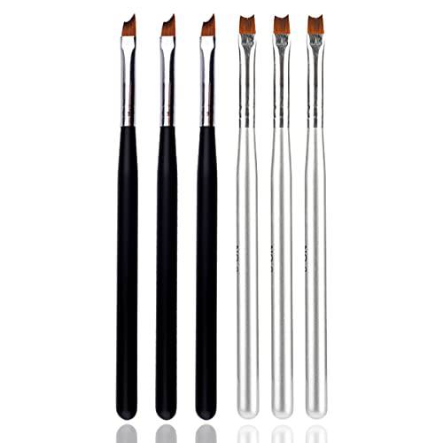 JERCLITY 6pcs French Tip Nail Brushes Set 3pcs Half Moon Shape Silver Handle 3pcs Oblique Head Black Handle Nail Brushes UV Gel Acrylic Painting Drawing Pen for French Nail Tips
