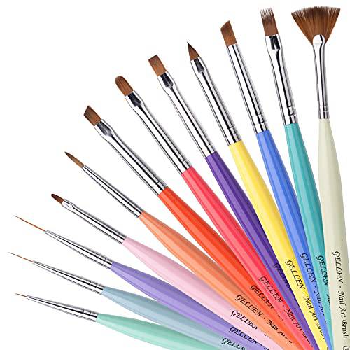 Gellen Nail Art Brushes set - 12Pcs Nail Art Design Pen Painting Tools with Nail Extension Gel Brush, Builder Gel Brush, Nail Art Liner Brush for Gel Polish Manicure Salon DIY at Home