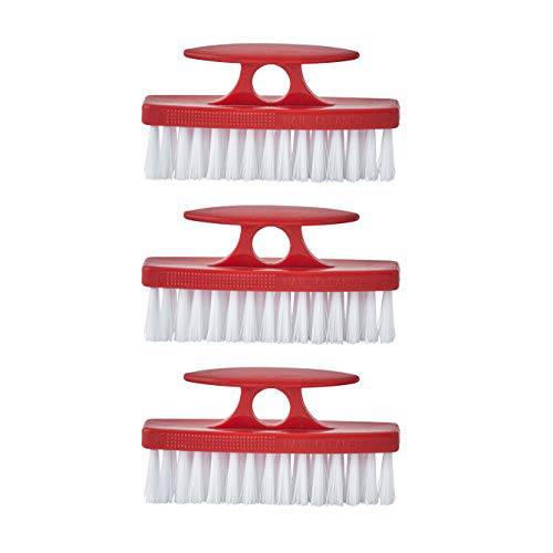 Superio Nail Brush Set (3 Pack) Cleaner with Handle - Durable Brush Scrubber to Clean Toes, Fingernails, Hand Scrubber All Surface Cleaning, Heavy Duty Scrub Brush Stiff Bristles, Easy to Hold (Red)