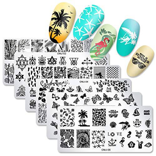 SILPECWEE 6Pcs Nail Art Stamping Templates Butterfly Flower Nail Art Stamps Stencils Manicure Accessories Nail DIY Tools