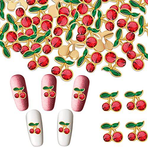 40 Pieces Cherry Shape Nail Art Cherry Nail Charms 3D Cherry Kawaii Nail Art Rhinestone Studs Shiny Nail Gems Glitter 3D Nail Design Decoration for Nail Art DIY Crafts Phone Clothes Shoes Bag Presents