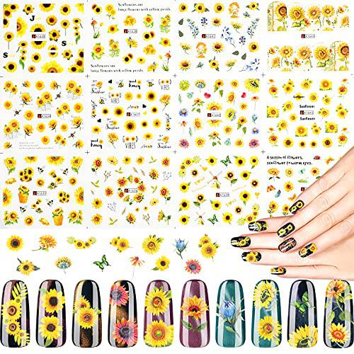 24 Sheets Sunflower Nail Art Stickers Sunflower Nails Art Water Decals Transfer Foils Watermark Small Sunflower Designs Nail Sunflower Nail Decals for Nails Art Decorations