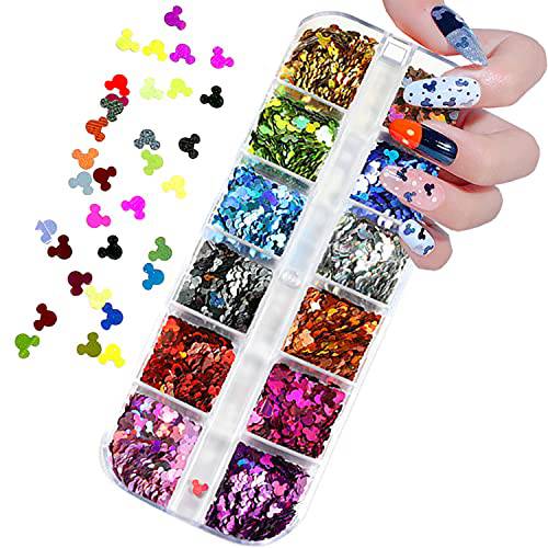 12 Colors Cute Nail Glitter Sequins Nail Art Supplies 3D Holographic Nails Glitter Flakes Glitter Nail Art Stickers Decals Shiny Confetti Glitters Nail Designs for Acrylic Nail Art Decoration