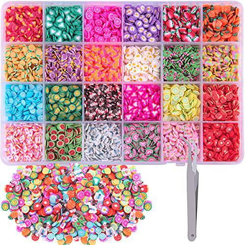 Duufin 16800 Pcs Nail Art Slices Fruit Shapes Slices Colorful Nail Slices for Art, Slime, DIY, Craft, Decoration with a Tweezers