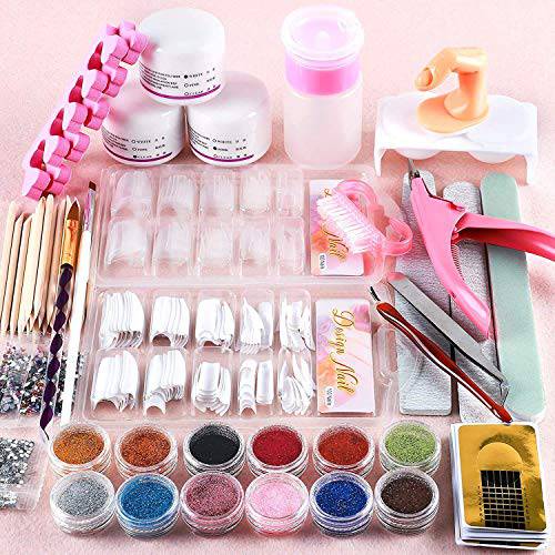 Swiftrans Acrylic Nail Kit with Everything,12 Colors Acrylic Powder Liquid Brush Glitter File Tips Gel Nail Art Tools Kit, Acrylic Nail Kit with Everything Professional for Nail Beginners Supplies