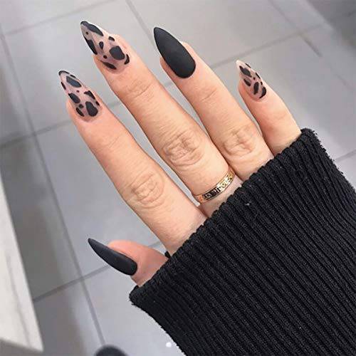 MISUD Leopard Stiletto Fake Nails, 24 Pcs Fashion Party Clips on Nails False Nails Full Cover Press on Nails Matte Glue on Nails for Women and Girls