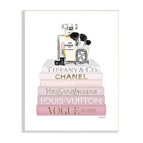 Stupell Industries Deluxe Fragrance and Cosmetics Glam Pink Bookstack, Designed by Amanda Greenwood Wall Plaque, 10 x 15