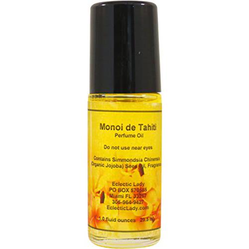 Eclectic Lady Monoi de Tahiti Perfume Oil, Large - Organic Jojoba Oil, Roll On, 1 oz