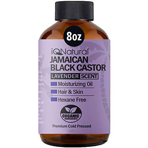 iQ Natural Jamaican Black Castor Oil for Hair Growth and Skin Conditioning, 100% Pure Cold Pressed, Scalp, Nail and Hair Oil - (Unscented) (8oz)