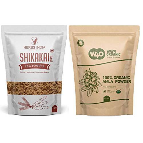 Hair Care Combo Pack - Shikakai and Amla Powder 16 Oz each, Best Natural Cleanser and Hair Growth Powder - HerbsIndia