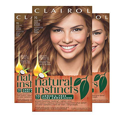 Clairol Natural Instincts Demi-Permanent Hair Dye, 7G Dark Golden Blonde Hair Color, Pack of 3