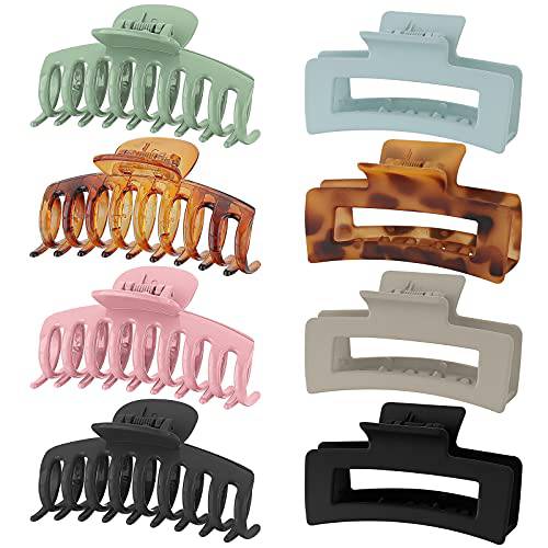 8 Colors Lolalet Hair Clips Claw Clips Hair Claw Clips, 2 Styles Nonslip Medium Large Jaw Clip for Women Girls, 4 Square Matte and 4 Bright Acrylic Hair Clamps for Thick Thin Fine Long Hair -Style A