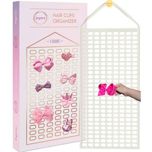 Joyora Hair Bow Holder, Organizer, Stylish Babies and Girls Hair Bows Hanger Instantly Organizes 125 Accessories Perfect Sized Ports for Bows, Headbands, Clips, Declutter Room, Enhance Style