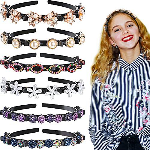 6 Pieces Double Bangs Hairstyle Hairpin Headband Double Layer Twist Plait Headband Korean Braided Headbands with Clips Hollow Woven Headband Hair Accessories for Women Girls (Classic Style)
