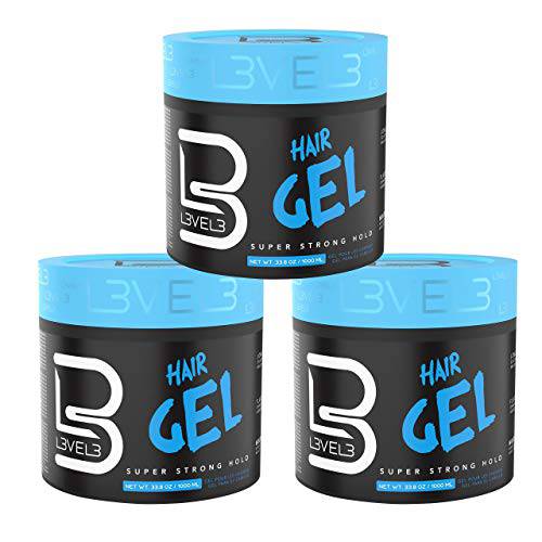 Level 3 Hair Gel - Super Strong Hold - Flake Free - Long Lasting Shine L3 - For Men and Women - Level Three Gel - Add Volume and Texture - 500ml Bundle of 3