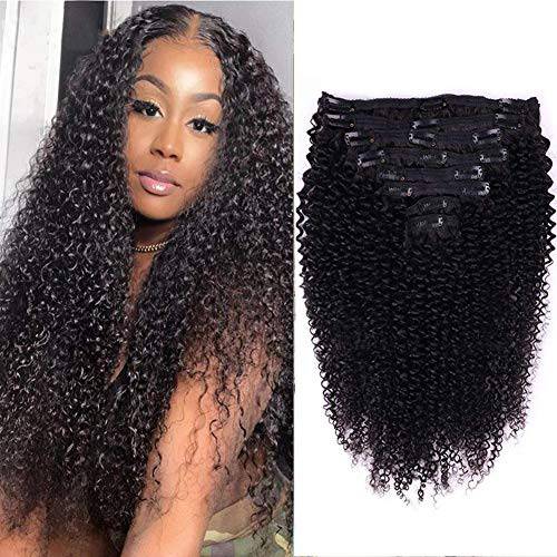 Cecycocy Kinky Curly Clip in Hair Extensions Human Hair for Black Women - 8Pcs 18Clips Double Weft Brazilian Remy Human Hair 3C 4A Clip in Extensions Thick to Ends 120G/4.2oz Natural Black (22 inch)