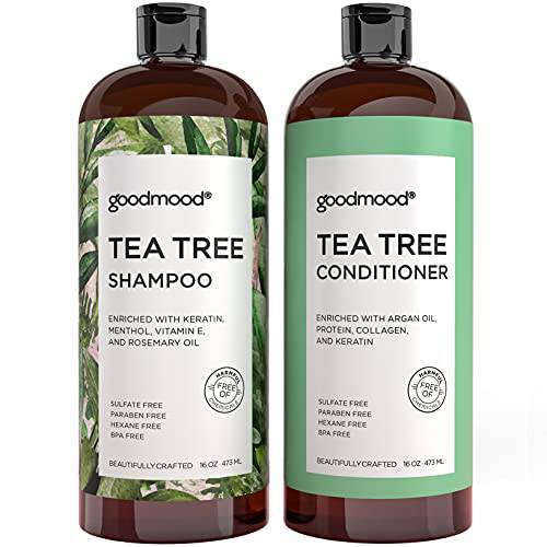 GoodMood Tea Tree Shampoo and Conditioner Set, Mint Shampoo enriched with Protein, Collagen & Silk, Treatment For Men and Women with DHT Blockers, Sulfate & Paraben Free 2x16oz
