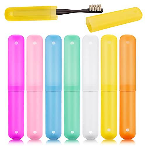 Oomcu Pack of 7 Travel Toothbrush Case Holder, 7 Color Plastic Toothbrush Case Portable Toothbrush Storage for Home and Outdoor