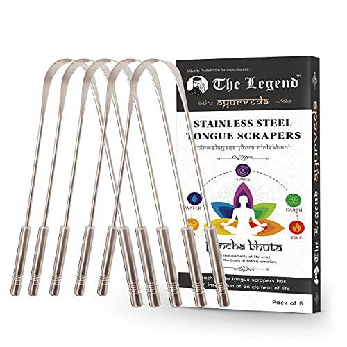 The Legend Stainless Steel Tongue Scrapers-Metal U Shaped Tongue Scraper for Fresher Breath- Tongue Scraper to Keep Mouth and Teeth Healthy and cleaner- (Stainless steel) (Pack of 5)