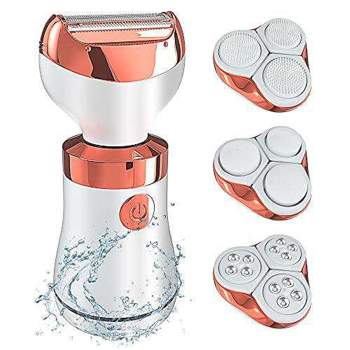 Electric Shaver for Women, Hair Removal Kit for Women Facial, Bikini Area, Underarms,Legs,4-in-1 Painless Shaving Kit, Cordless Rechargeable, Wet&Dry Facial Cleansing Brush, Massage, Callus Remove