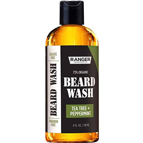 Leven Rose Beard Wash Shampoo by Ranger Grooming Co, Sulfate Free Natural Beard Cleanser & Conditioner for Men, Tea Tree & Peppermint for Growth & Thickening, Paraben Free 4 oz