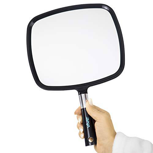 Vive Hand Mirror - Handheld Mirror with Handle - Extra Large Travel Portable Design - Makeup Mirror, Hair, Bathroom, Shaving, Barber - Vanity for Women, Men with Paddle Handle - Black Plastic Tool