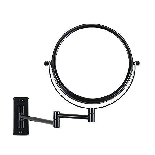 Erlingeryi Wall Mounted Makeup Mirror with 10x Magnification, Extendable Magnifying Mirror Two-Sided Swivel 8 Diameter Mirror Frame (Black,10x)