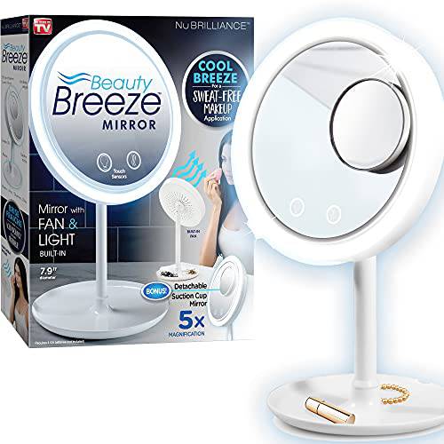 NuBrilliance Beauty Breeze Mirror Lighted 5X Magnification Makeup Mirror Shaving Mirror with Built-in Fan As Seen On TV