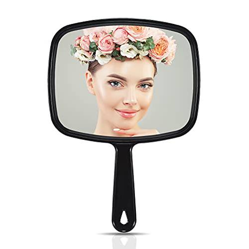 MIRRORNOVA Hand Mirror, Barber Hairdressing Handheld Mirror with Handle for Salon, Square, Black, Medium
