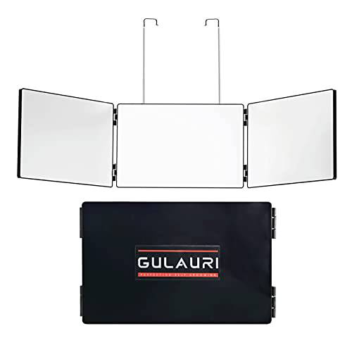GULAURI 3 Way Mirror with LED Lights for Hair Cutting 360 Barber Mirror Trifold Mirror Portable Mirrors ,Adjustable, Portable, Hands-Free