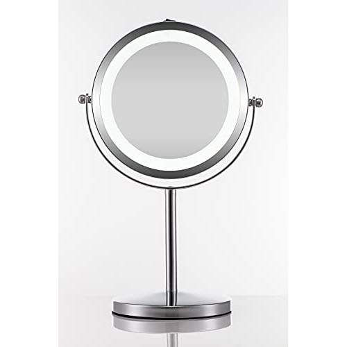 YYAMEA 7 Lighted Makeup Mirror, 10X Magnifying Vanity Mirror Double Sided, Round Standing 360° Rotation Cosmetic Mirror for Bedroom Bathroom Office…