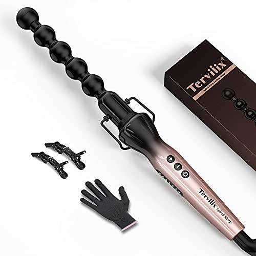 Terviiix Bubble Curling Wand, Spiral Curling Iron for Tight & Loose Curls, Curling Wand for Long Hair, Ceramic Long Barrel Wand Curler for Fine Hair, Instant Heat to Max 430°F, with Glove & Clips