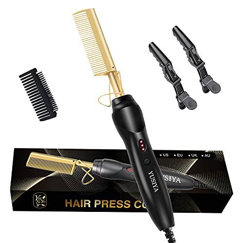 Hot Comb Electric Pressing Combs Hot Hair straightener Heating Comb Upgrade for Natural Black Hair - Gold