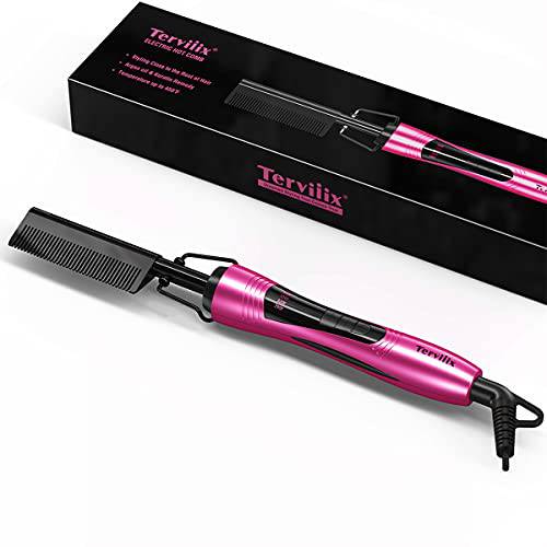 Terviiix Hot Comb Electric, Pressing Combs for Black Hair, Wigs & Beard, Anti-Scald Straightening Comb with Keratin & Argan Oil Infused Teeth, Temperatures Adjustable, 60 Min Auto Shut Off Pink