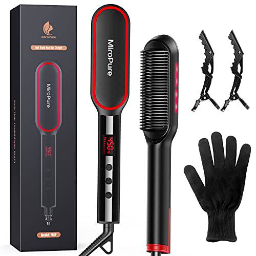 Hair Straightener Comb, Hair Straightener Brush, Anion Straightening Brush w/LED, 13 Settings 210℉-450℉ Fast Even Heating Dual Voltage Far Infrared, Women Gift