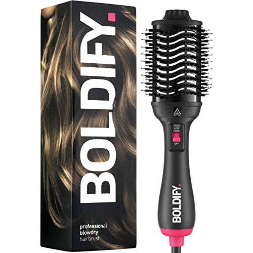 BOLDIFY Professional Blow Dry Brush - for Silky Shiny Curls, Waves, or Straightener - BoarCraft™ Charcoal Infused Hair Dryer Brush w/ Volumtech™, Anti Frizz Advanced ION Generator Technology