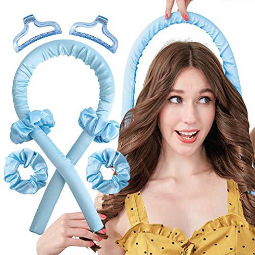 Heatless Curling Rod Silk Headband, No Heat Curls Rollers, Curlers with Ribbons Sleeping Soft Wave Hair Curler DIY Hair Styling Tools Formers for Long Medium Hair (Blue)