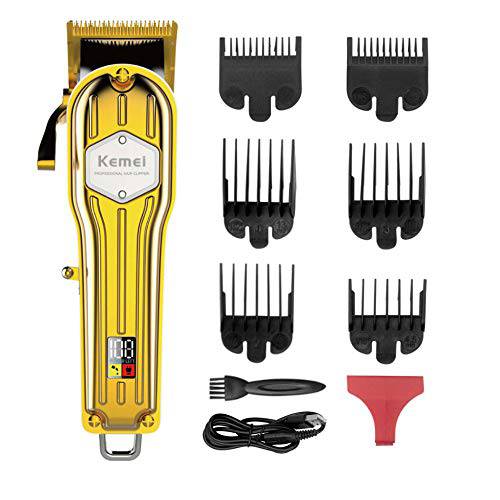Kemei Hair Clippers for Men Professional, Hair Trimmers Grooming Kit Clippers with 5H Running Time LCD Display Rechargeable Hair Trimmer Beard Trimmer Haircut Set for Home Use & Barbers, Gold