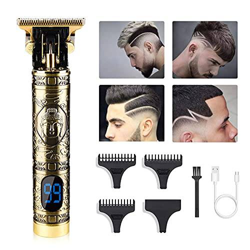 Keipc Professional Hair Trimmer for Men, Edgers Shaver Zero Gapped Beard Hair Clippers T Blade Electric Trimmers Haircut Cordless, Rechargeable Hair Cutting with Guide Combs LED Display (Vintage Gold)
