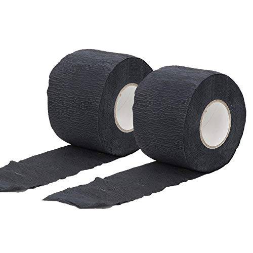 2 Rolls Barber Neck Strips, Disposable Black Stretchy Neck Hair Wrap Paper for Professional Salon Hair Cutting Styling Dyeing