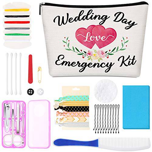 Floral Wedding Survival Kit Wedding Day Emergency Kit with Makeup Bag, Bride Survival Kit Fun Bridal Shower Present Engagement Present for Bride Emergency Supplies (Classic Series)
