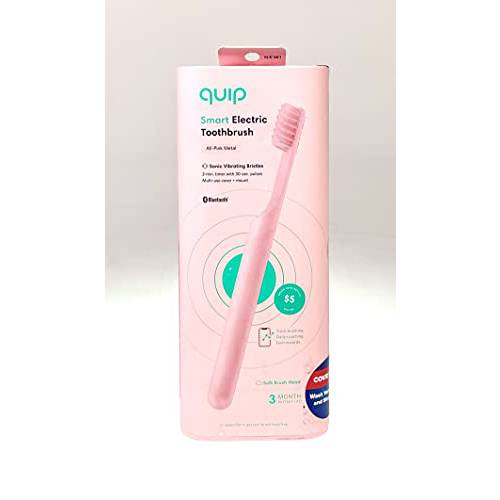 Quip Adult Smart Electric Toothbrush - Sonic Toothbrush with Bluetooth & Rewards App, Travel Cover & Mirror Mount, Soft Bristles, Timer, and Metal Handle - All-Pink