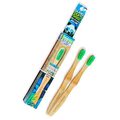 Woobamboo Kid’s Bamboo Toothbrush 2 Pack - Super Soft BPA Free Nylon Bristles - Eco-Friendly, Biodegradable, Compostable, Vegan