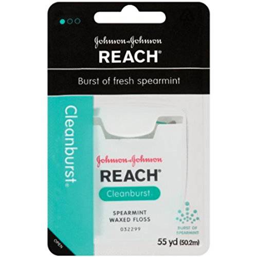 REACH Cleanburst Waxed Dental Floss, Spearmint 55 Yards (Pack of 12)