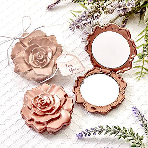 FASHIONCRAFT Dusty Rose Realistic Rose Design Compact Mirror – 2.5” Round Travel Makeup Mirror, Party Favor, Wedding Favor (Pack of 40)