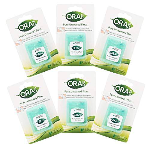 OraMD Pure Unwaxed Dental Floss-Unscented, Chemical-Free, Shred Resistant-6 Pack