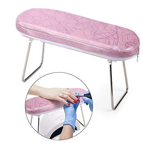Nail Pillow Hand Rest for Nails，Microfiber Leather Nail Arm Rest Cushion Stand Holder，Foldable Professional Manicure Hand Pillow for Nail Salon Table Technician Use (Pink)